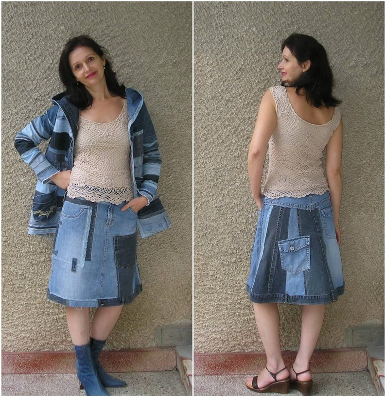 SM. Artsy Asymmetric Denim Skirt, Ecofriendly Handmade Clothing by