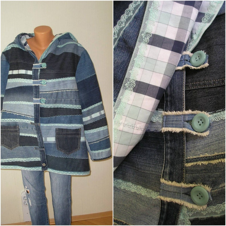 XL-XXL, Hooded Jacket, Upcycled Clothing by Ecoclo, Denim Collection - Etsy
