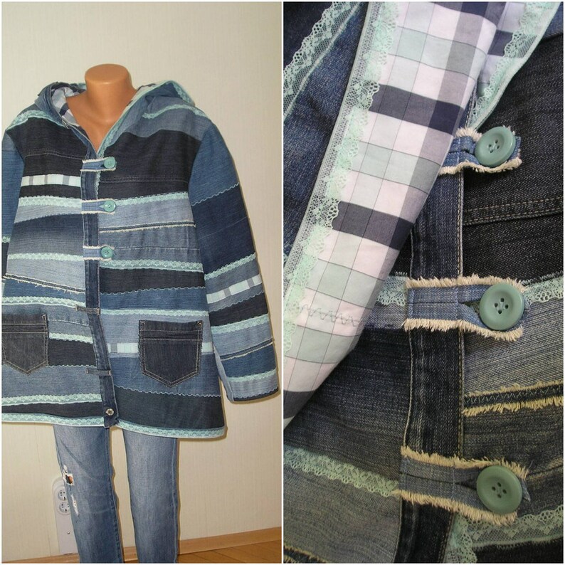 Raggedy Anne Upcycled Red Denim Jacket XL/XXL