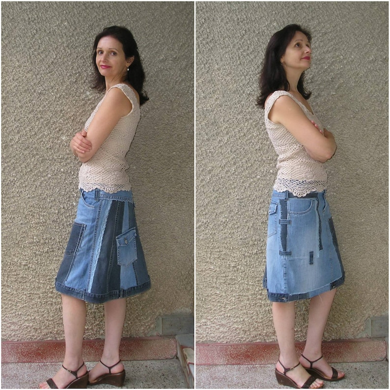 SM. Artsy Asymmetric Denim Skirt, Ecofriendly Handmade Clothing by