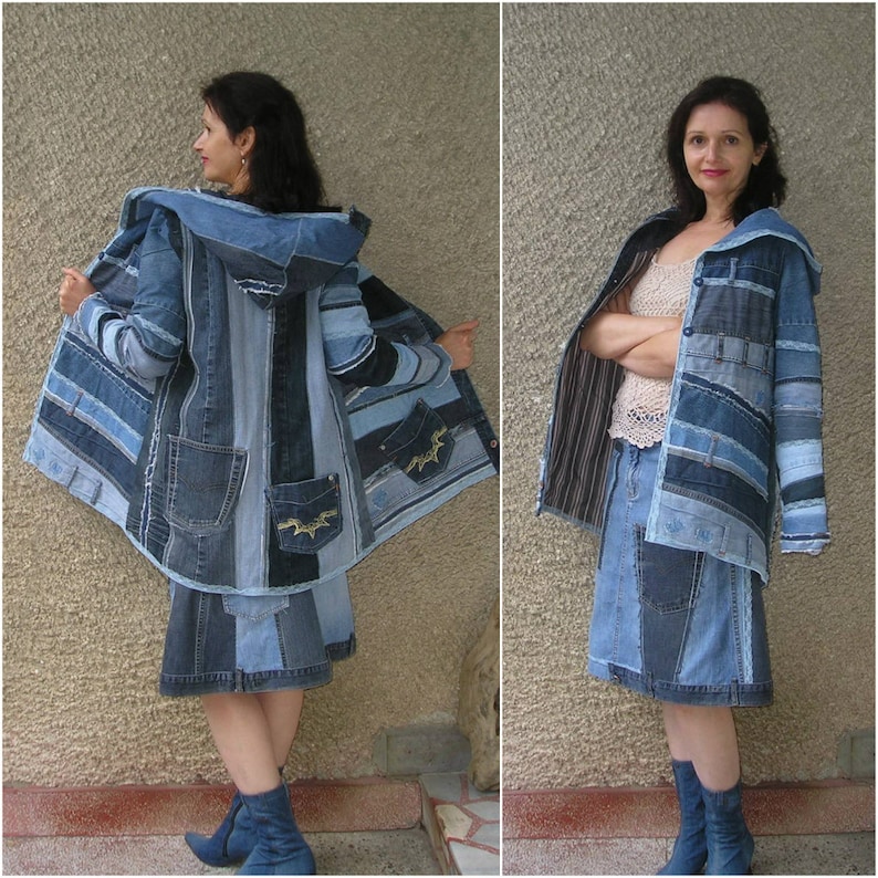 SM. Artsy Asymmetric Denim Skirt, Ecofriendly Handmade Clothing by