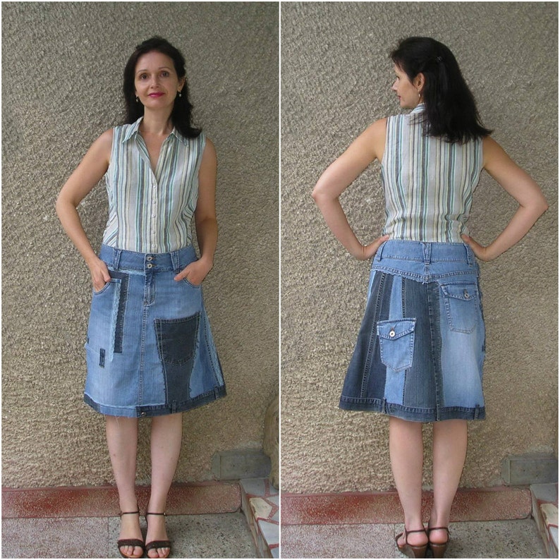 SM. Artsy Asymmetric Denim Skirt, Ecofriendly Handmade Clothing by