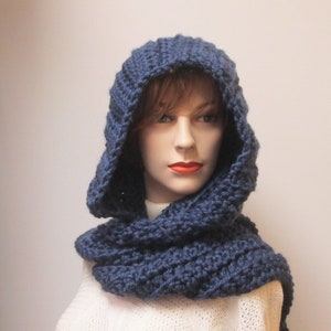 Navy Blue Hooded Scarf Crochet With Chunky Warm Acrylic Yarn - Etsy