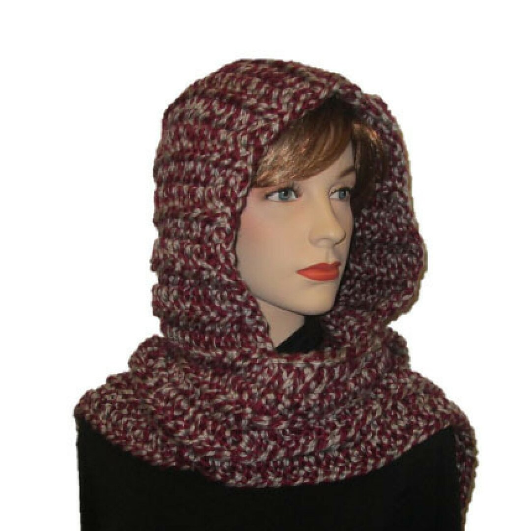 Gray and Maroon Team Color Hooded Scarf Crochet With Chunky - Etsy