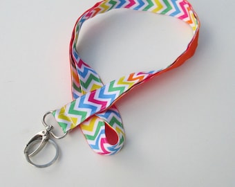 Neon Chevron Lanyard Keychains for Women, Cool Lanyards for Keys, Id Badge Holder Necklace Lanyards, Cute Lanyards for Badges