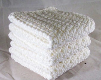 White Washcloth - Set of 3 - 100% Cotton Yarn - 8x8