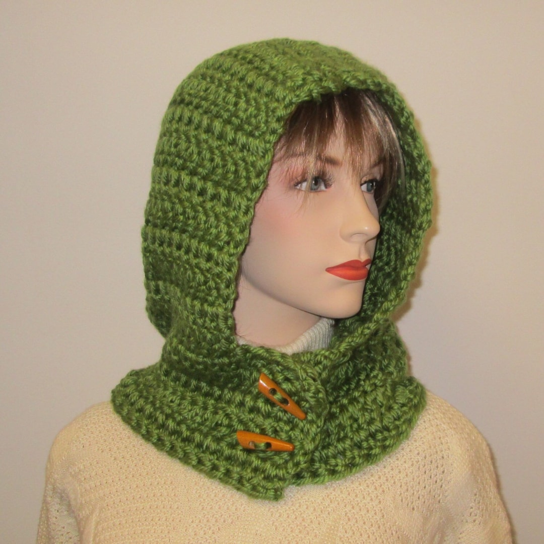 Green Womans Hooded Scarf Crochet With Chunky Yarn - Etsy