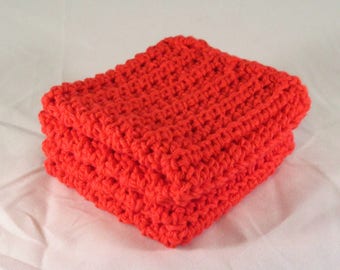 Orange Handmade Washcloth Spa Set, Dish Towels, Spa Cloths, Crochet Washcloth, Cotton Washcloths, Facial Cloths, Housewarming Gift Ideas