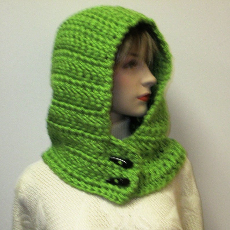 Crisp Apple Green Hat Scarf With Hood Womans Neckwarmer Etsy