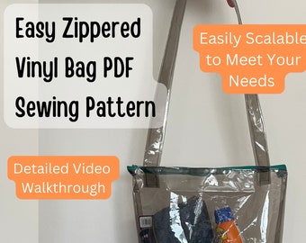 How to Sew a Zippered Vinyl Bag PDF Pattern | PDF Sewing a Beach Bag | Stadium Bag Sewing Guide | Easily Scalable Beach Bag Sewing PDF Guide