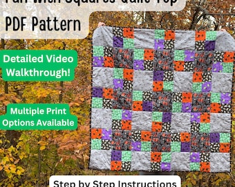Fun with Squares Quilt Top PDF Pattern – Easy Patchwork Quilt Pattern – Beginner Friendly Sewing Pattern – Instant Download