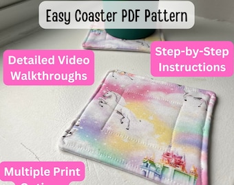 Come cucire un set di sottobicchieri PDF modello / PDF modello per cucire un sottobicchiere quadrato / Bonus modello PDF per manica sottobicchiere / Modello facile per cucire sottobicchieri