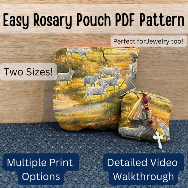 How to Sew a Rosary Pouch PDF Pattern | PDF Sewing a Zippered Pouch | Multiple Sized Jewelry and Rosary Pouch | Beginner Sewing Patterns
