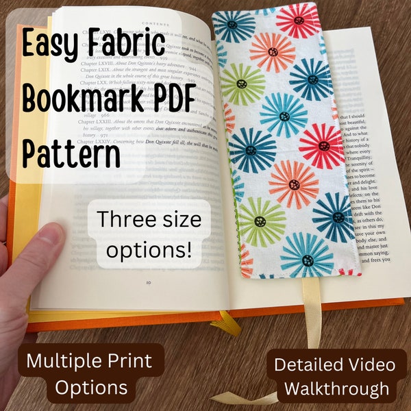 How to Sew a Fabric Bookmark PDF Pattern | PDF Sewing a Bookmark Guide| Multiple Sized Bookmark Sewing Guide | Easy Beginner Sewing Patterns