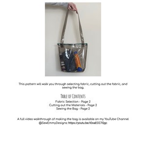 K&ouml;nnte beinhalten: Eine Anleitung zum N&auml;hen einer durchsichtigen Stadion-Vinyltasche mit Rei&szlig;verschluss. Die Anleitung enth&auml;lt Anweisungen zur Auswahl des Stoffes, zum Zuschneiden der Materialien und zum N&auml;hen der Tasche. Die Anleitung enth&auml;lt auch einen Link zu einem YouTube-Video-Tutorial.