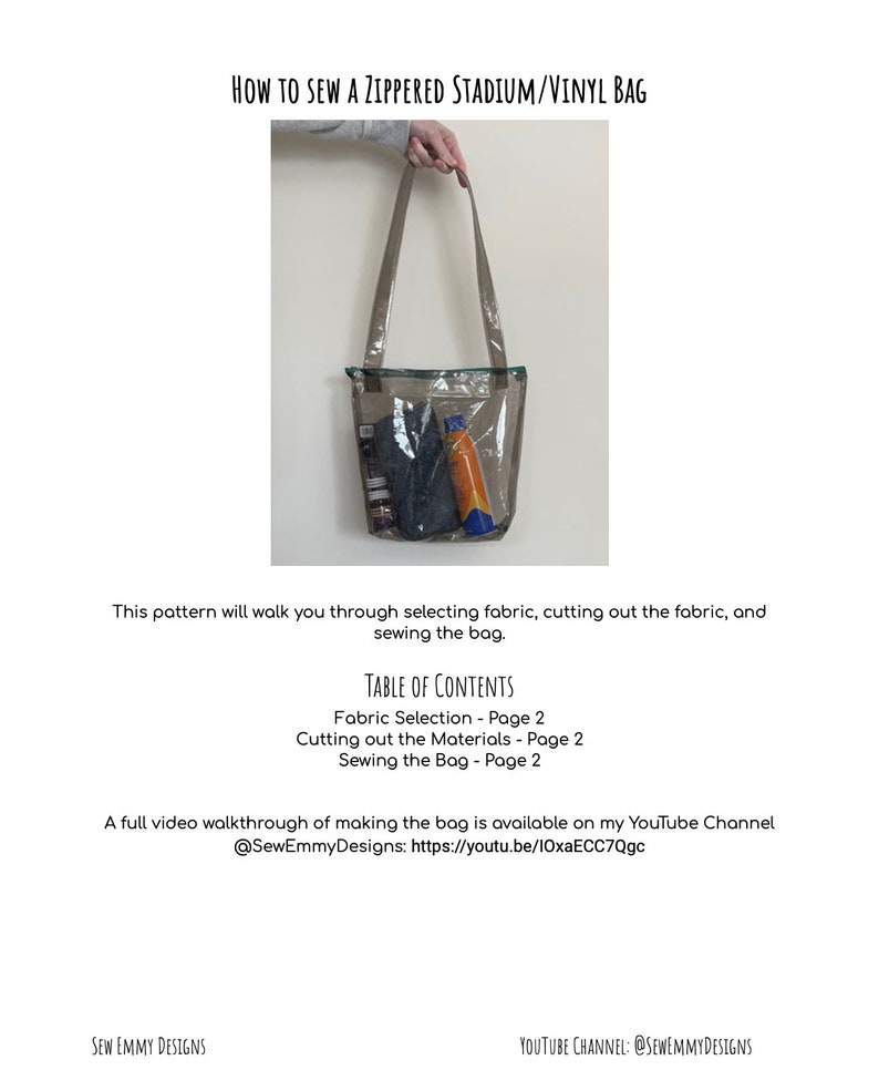 K&ouml;nnte beinhalten: Eine Anleitung zum N&auml;hen einer durchsichtigen Stadion-Vinyltasche mit Rei&szlig;verschluss. Die Anleitung enth&auml;lt Anweisungen zur Auswahl des Stoffes, zum Zuschneiden der Materialien und zum N&auml;hen der Tasche. Die Anleitung enth&auml;lt auch einen Link zu einem YouTube-Video-Tutorial.