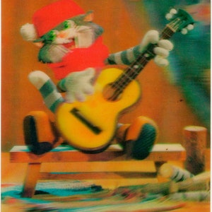 "Humor Katze Matroskin - Gitarrist Musiker Karikatur ""Winter in Prostokvashino""Sowjet-Russland Lentikular 3d-Postkarte Stereo Foto Holographisch."