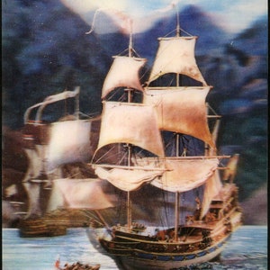 film Lungometraggio "L'Isola del Tesoro" nave fregata caravella Russia sovietica 3d Foto stereo da cartolina lenticolare 3d