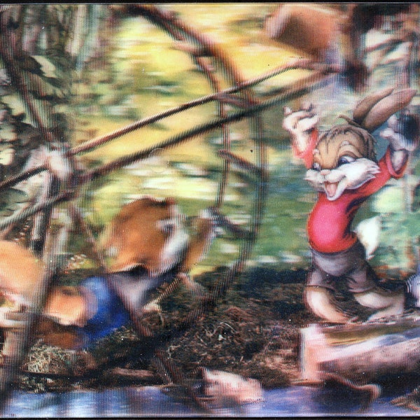 Twaddler Based cartoon Squirrel Bunny Mouse Soviet russia 3d 3 d lenticular Iridescent postcard stereo photo Holographic 1983