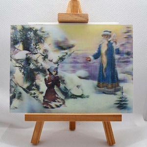 Cuento popular ruso Padre Frost (Morozko) Ded Moroz Postal lenticular soviética en 3D estéreo Cuento de hadas holográfico Tarjeta navideña Año Nuevo