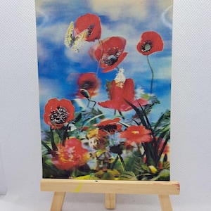 Le petit poucet anglais conte de fées coquelicots rouges fleurs Russie soviétique inutilisé 3D 3-D carte postale lenticulaire photo stéréo URSS 1985