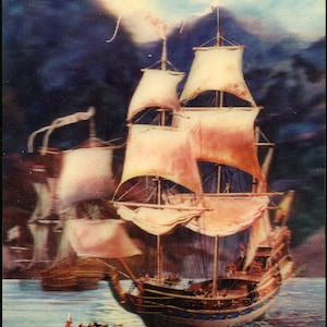 Film Spielfilm "Die Schatzinsel" Schiff Fregatte Karavelle Sowjetunion Russland 3d 3 d Lentikular Postkarte Stereo Foto