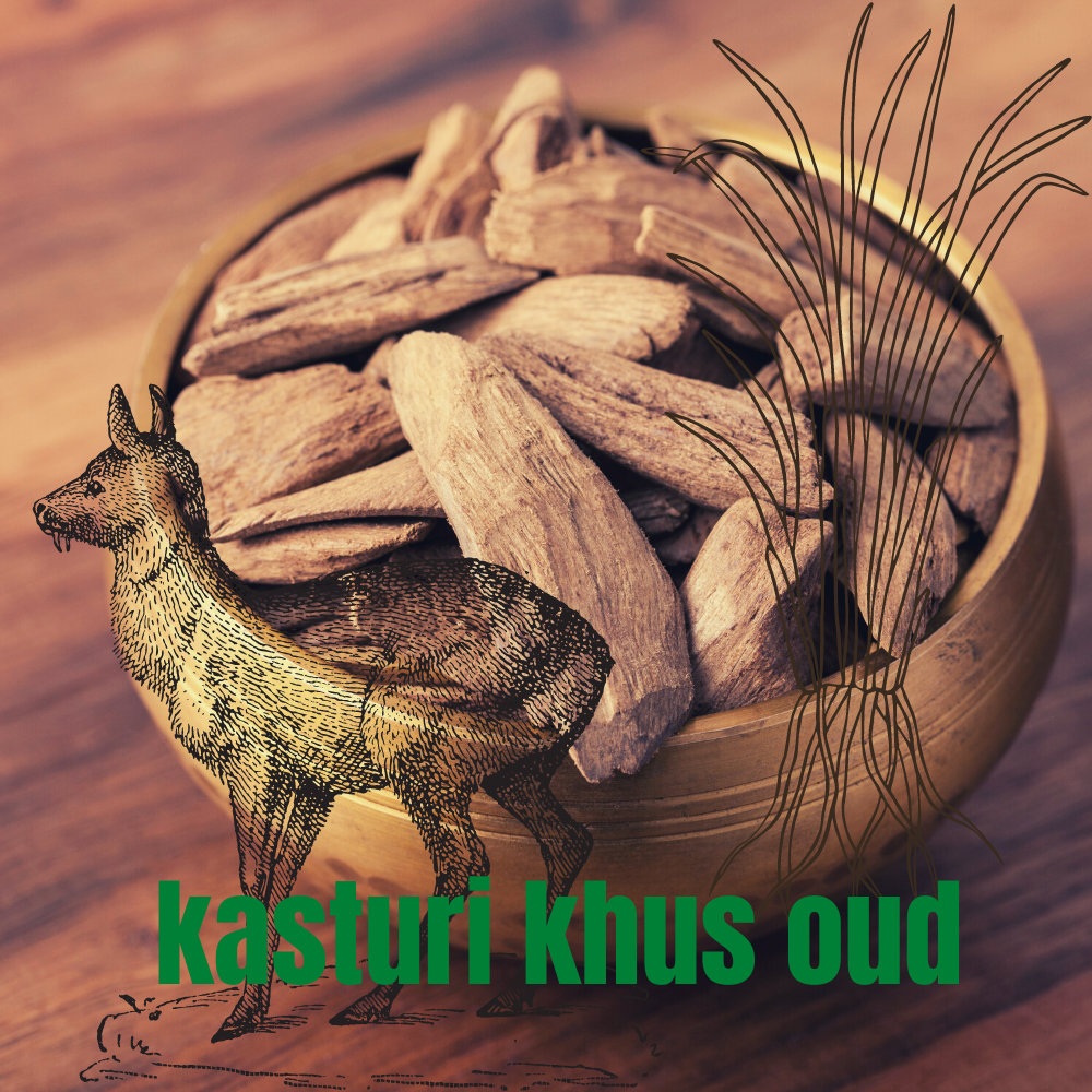 Ruh Khus Kasturi Oud- Indian Vetiver -Dehn al oudh attar -Deer Musk- 100% natural blend
