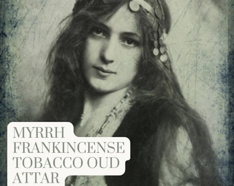 Mirra, tabaco, incienso, oud Attar: mezcla 100 % natural hecha a mano