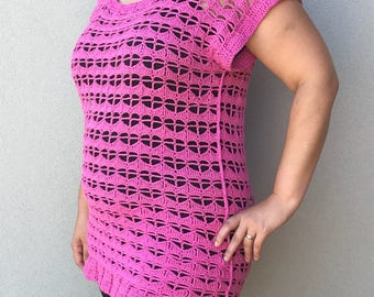Pink Heart Crochet Tunic