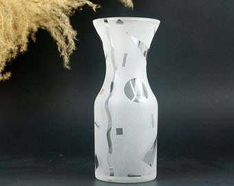 Vintage Frosted Memphis Style Vase by Robert McCandless, Etched Geometric Art Glass Vase