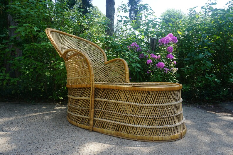 Vintage Boho Wicker Rattan Peacock Chaise Lounge Chair Etsy