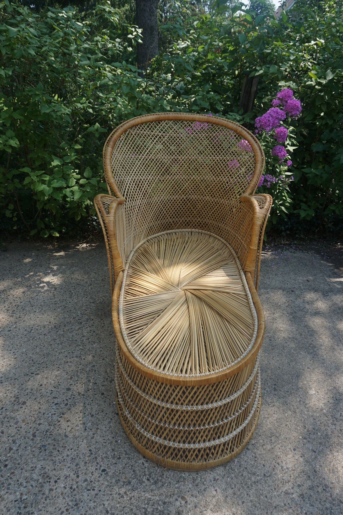 Vintage Boho Wicker Rattan Peacock Chaise Lounge Chair Etsy