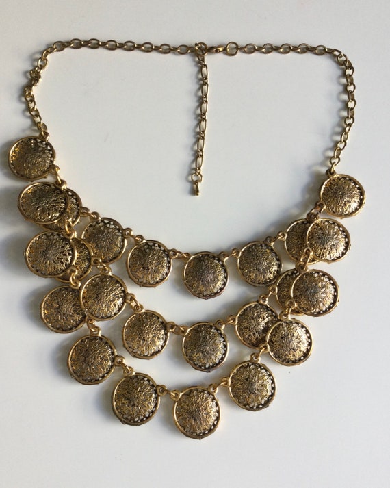 Vintage Gold Floral Necklace Set w/ Clear Rhinest… - image 9