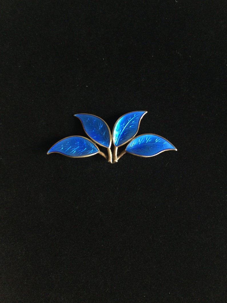 Vintage Norway Brooch David Andersen 4 Leaf Dark Blue Enamel on Silver