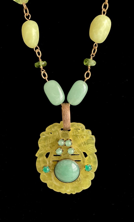 Vintage Necklace Jan Michaels Stone and Glass Bead Oriental Design 