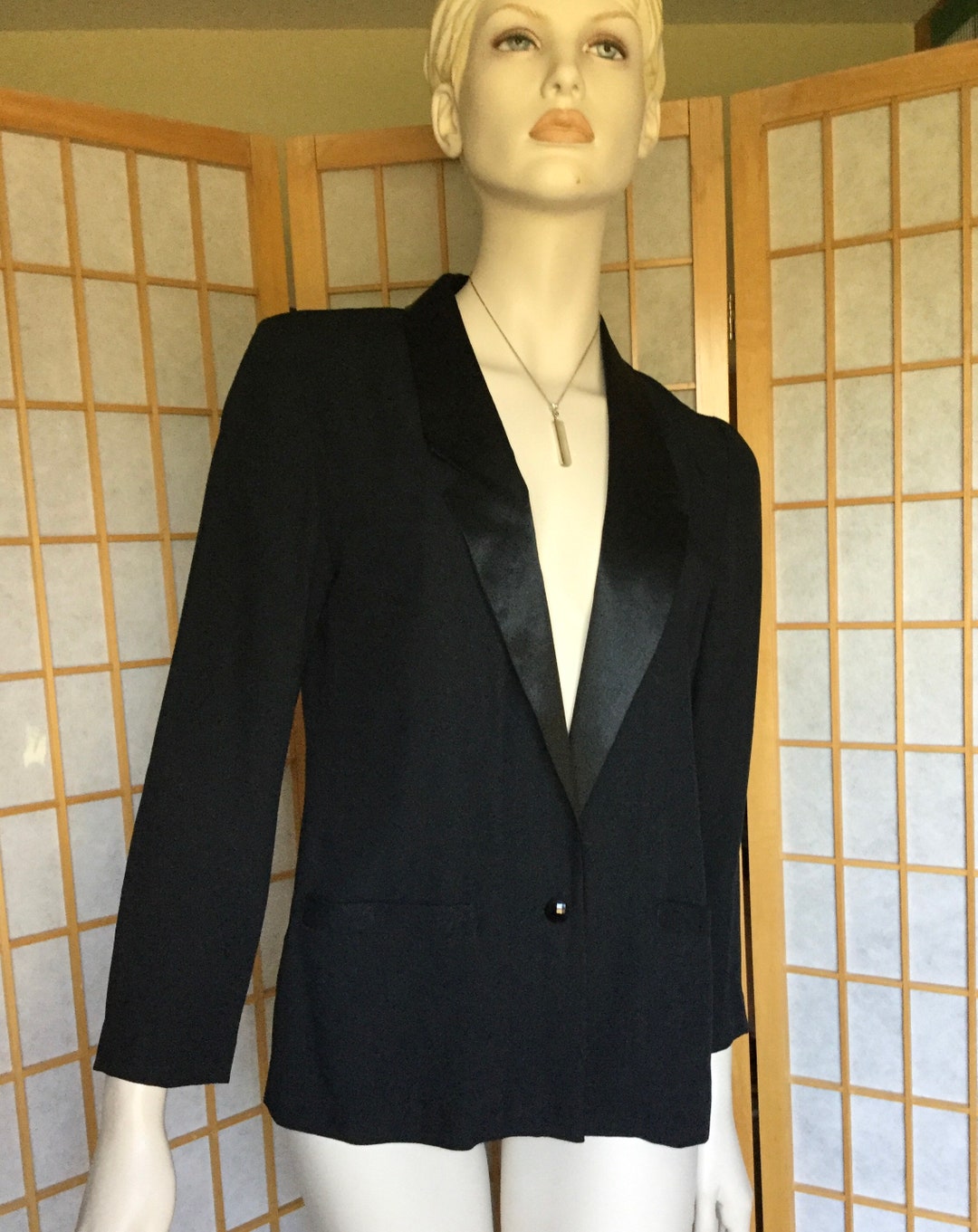 WoMen'S Polyester 1 Button Shawl Lapel Black Tuxedo Jacket