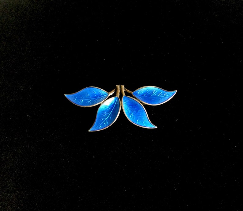 Vintage Norway Brooch David Andersen 4 Leaf Dark Blue Enamel on Silver