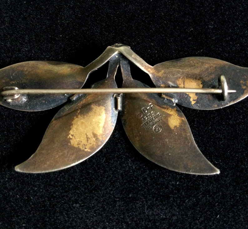Vintage Norway Brooch David Andersen 4 Leaf Dark Blue Enamel on Silver