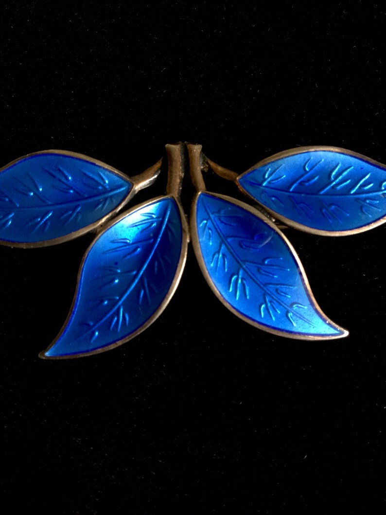 Vintage Norway Brooch David Andersen 4 Leaf Dark Blue Enamel on Silver