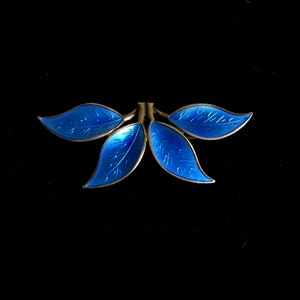 Vintage Norway Brooch David Andersen 4 Leaf Dark Blue Enamel on Silver