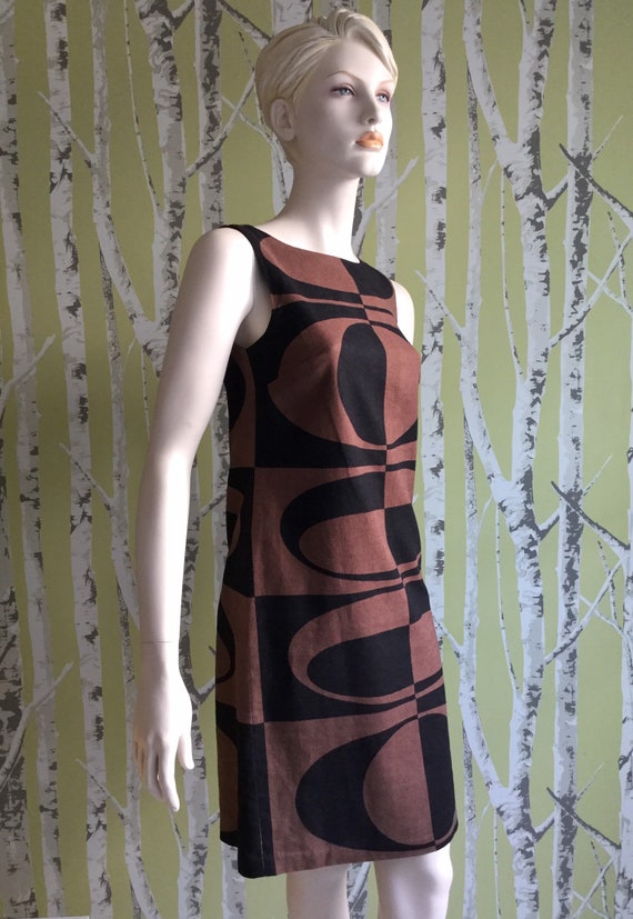 Vintage Michael Kors Linen Dress 60s Geometric De… - image 1