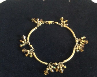 Vintage Bracelet 18k Gold Plated Beads and Gold Bars