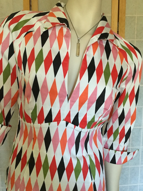 Vintage Blouse Shirt Pinup Couture Harlequin Diamo