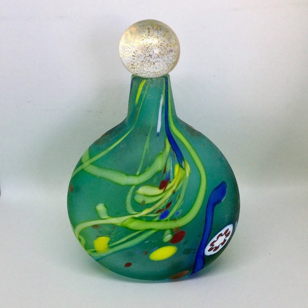 Vintage Cenedese Glass Perfume Bottle Murano Scavo with Stopper 23k Gold Flecks Polvera d'Oro