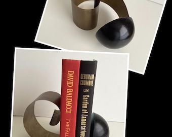 Art Deco Fred O. Farr Style Coil Snail Bookend Brass and Wood by Wm. A. Rogers