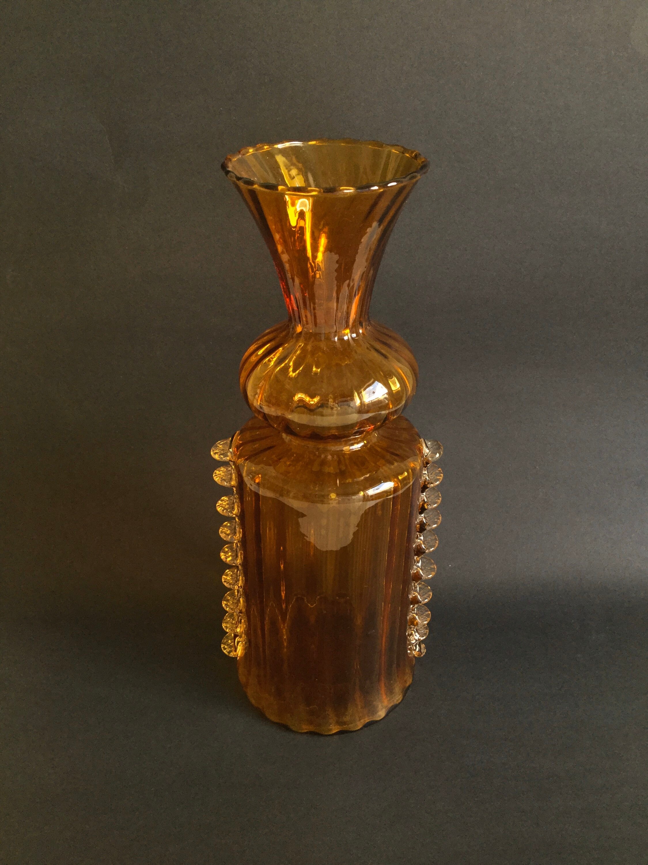 Mid Century Italian Glass Vase Amber With Ribbed Glass Sides Etsy