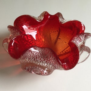 Vintage Murano Bowl Candy Red w/ Silver Fleck
