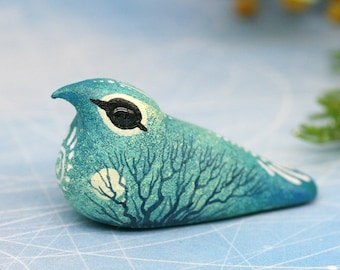 Tiny Cute Nightjar Bird Figurine Sculpture Totem