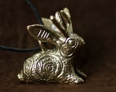 Jackalope bunny pendant bronze necklace
