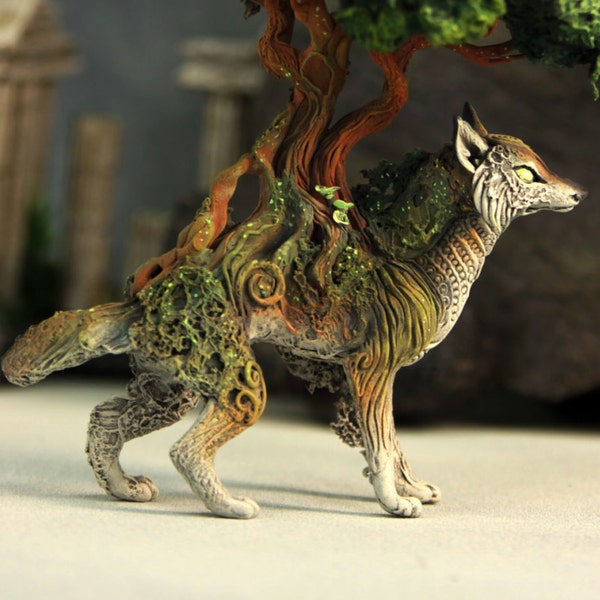 Bonsai Wolf Skulpture Figurine Art Fantasy Animals Wolves Guargian Spirit Amulet
